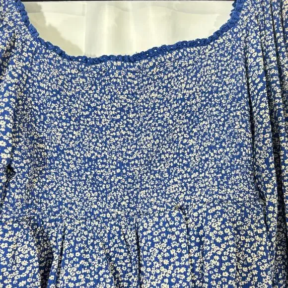 Free People Brittnee Printed Smocked-Back Peplum Top – Blue Floral – Size S - Picture 4 of 7